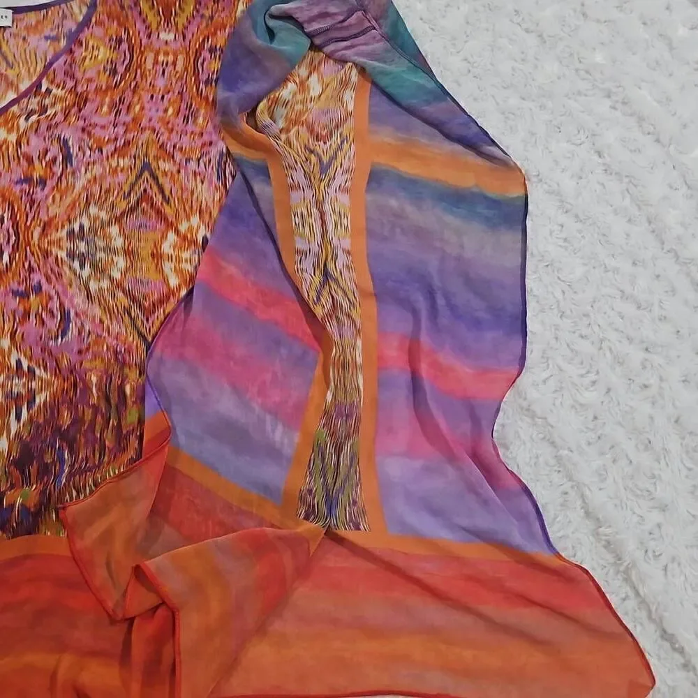 Susan Graver size medium multicolored sheer pullover blouse with cold sh…